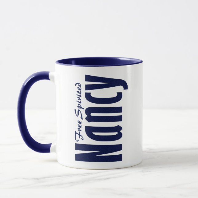 Inspirational Customized "Nancy" Name in Navy Blue Mug (Left)
