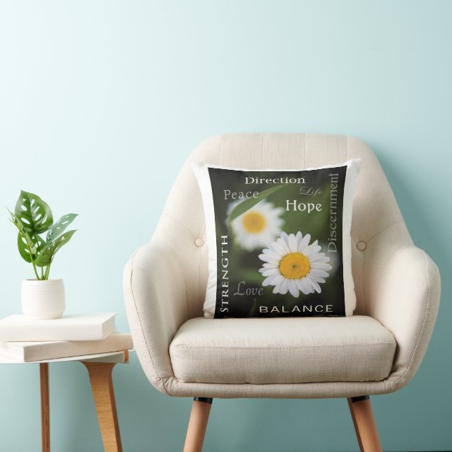Inspirational Daisy Message Throw Pillow (Chair)
