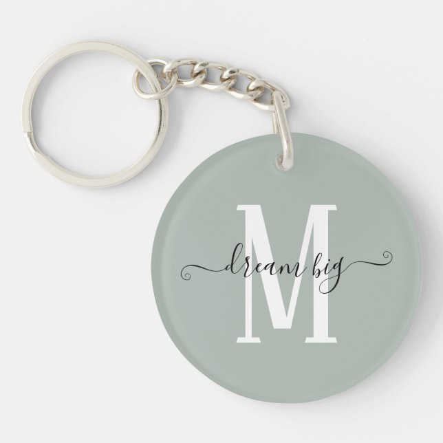 Inspirational Dream Big Monogram Initial Sage Keychain (Front)