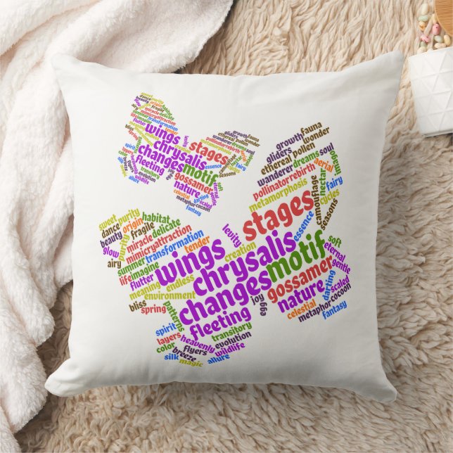 Inspirational Elegant Butterfly Tag Cloud Throw Pillow (Blanket)