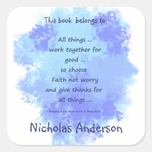 Inspirational Faith Bible Scriptures Bookplate Square Sticker
