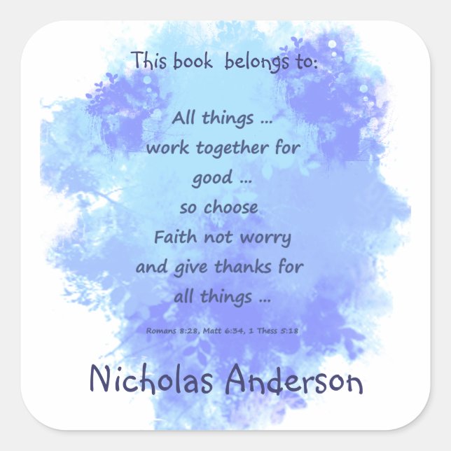 Inspirational Faith Bible Scriptures Bookplate Square Sticker (Front)