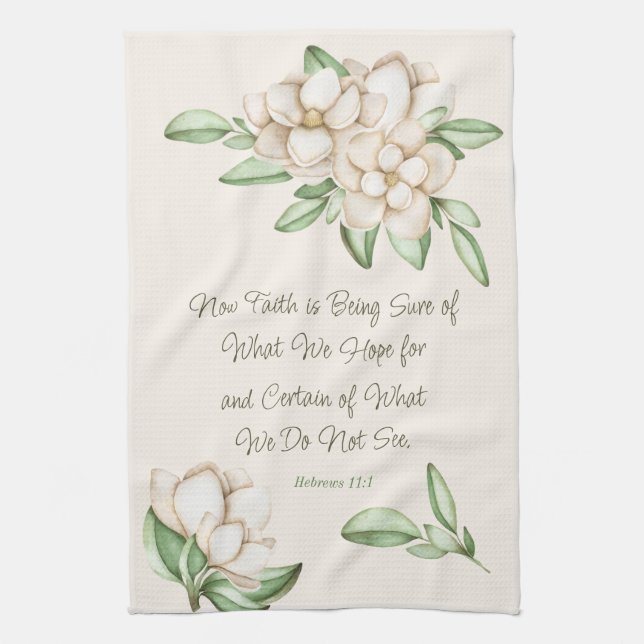 Inspirational Faith Scripture Magnolia Flowers Kitchen Towel (Vertical)