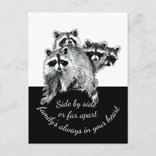 Inspirational Family Quote Cute Watercolor Raccoon Postcard (Front)