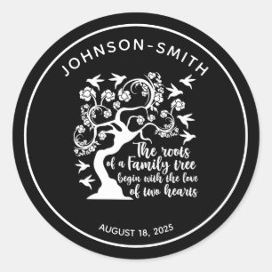 Inspirational Family Reunion Quote Tree Black Classic Round Sticker