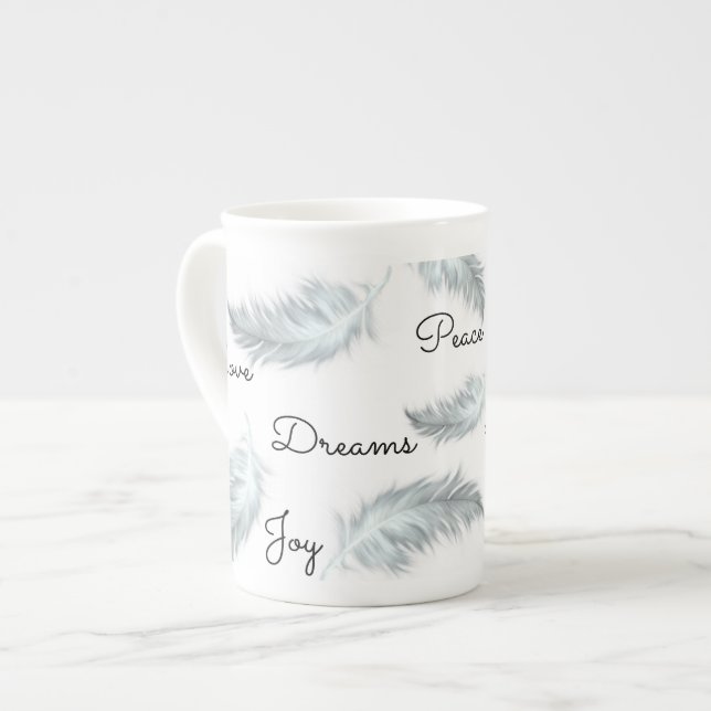 Inspirational Feather Bone China Mug (Front Left)