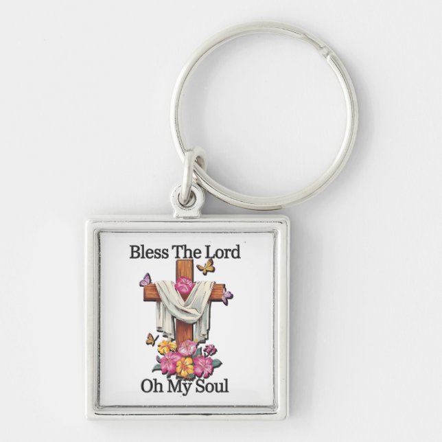 Inspirational  Floral Cross /Scripture Keychain (Front)