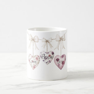 Inspirational Floral Love Hope Joy Heart Bow Coffee Mug