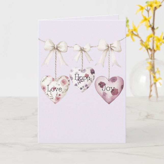 Inspirational Floral Love Hope Joy Hearts Bow Card (Yellow Flower)