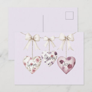 Inspirational Floral Love Hope Joy Hearts Bow Postcard
