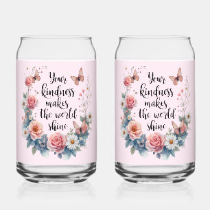 Inspirational Floral Quote with Butterflies Can Glass