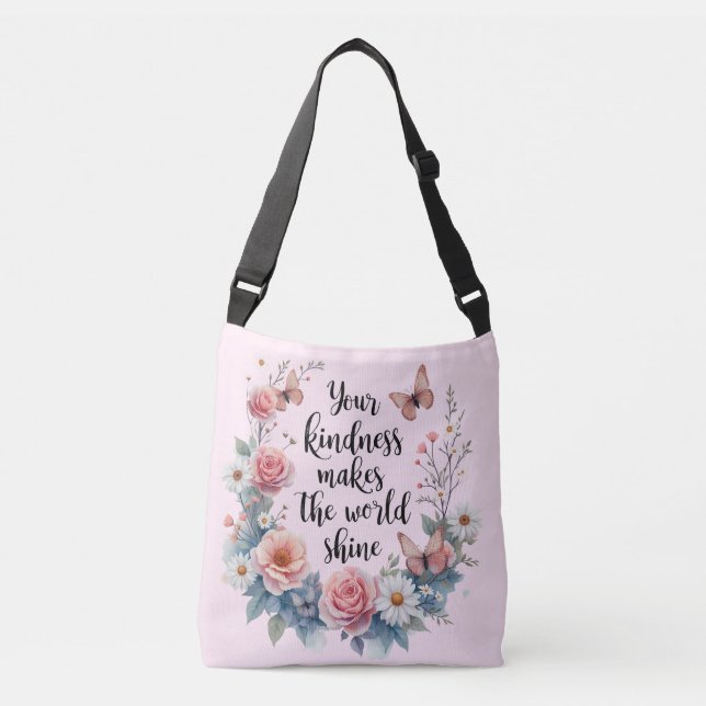 Inspirational Floral Quote with Butterflies Crossbody Bag (Front)