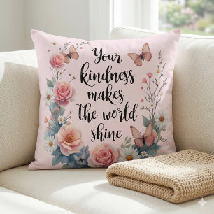 Inspirational Floral Quote with Butterflies Throw Pillow