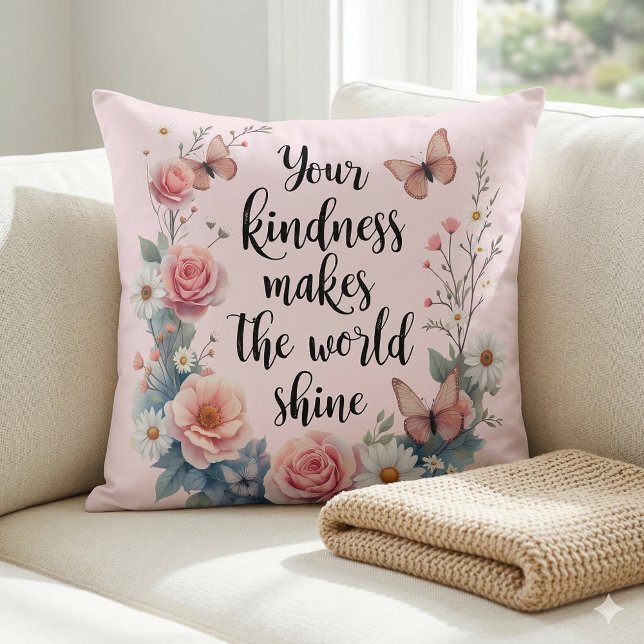 Inspirational Floral Quote with Butterflies Throw Pillow (Inspirational Floral Quote with Butterflies Throw Pillow Mockup A)