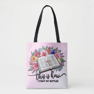 Inspirational Flower/Bible/Cross Scripture Tote Bag