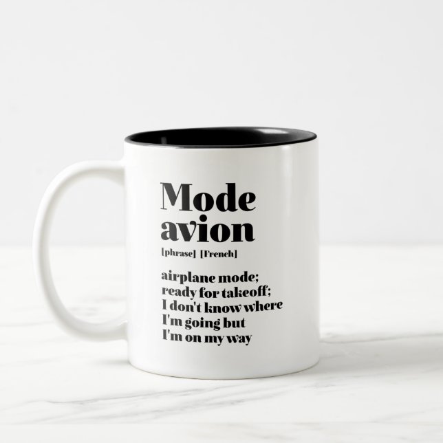 Inspirational French Travel Mode Avion Airplane Two-Tone Coffee Mug (Left)
