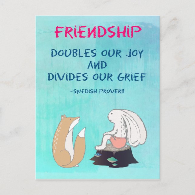 Inspirational Friendship QuoteCute Animal Sketch Postcard (Front)