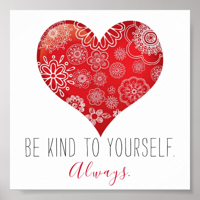Inspirational Girly Doodle Floral Red Heart Poster (Front)