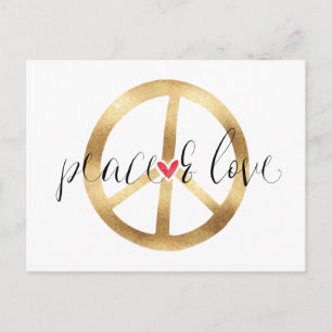Inspirational Gold Peace Sign Heart Postcard