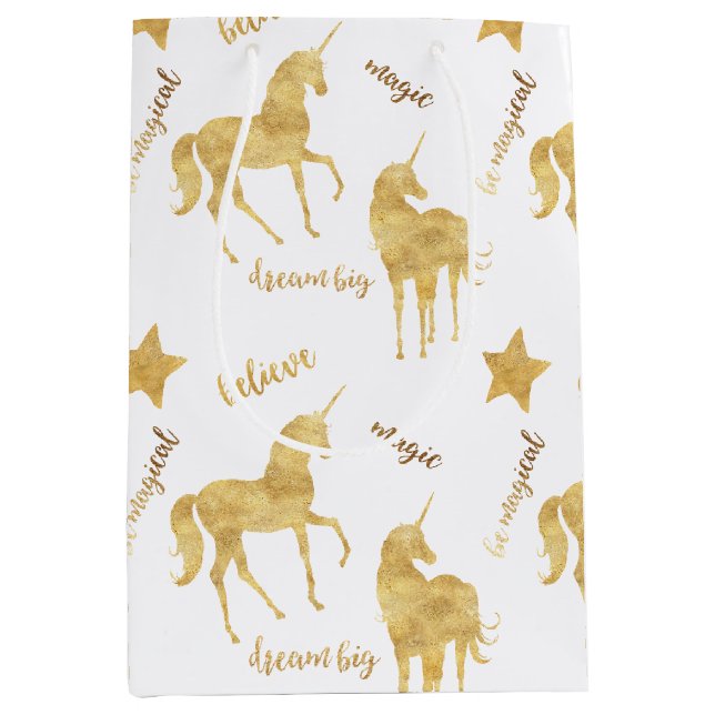 Inspirational Gold Unicorns Stars     Medium Gift Bag (Front)