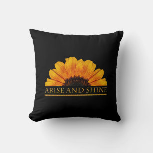 Inspirational golden sunflower on black background throw pillow
