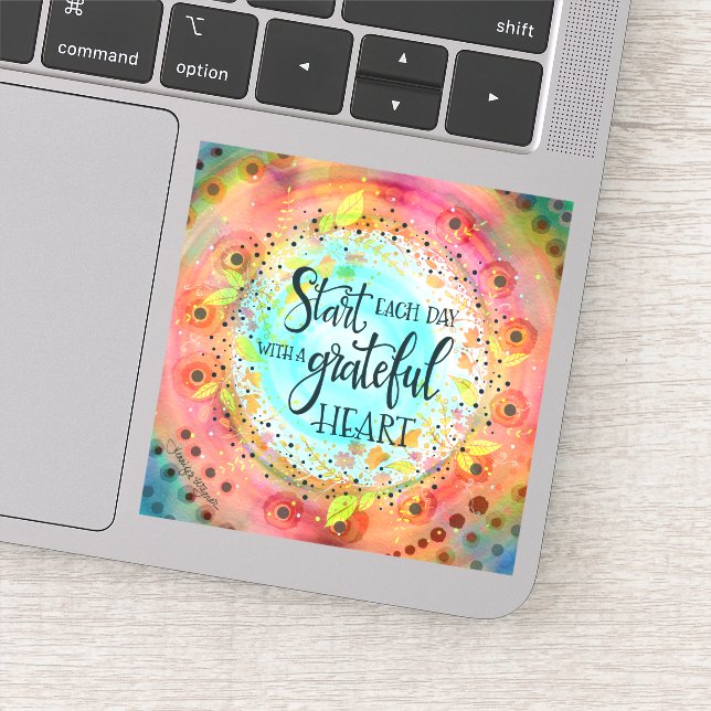 Inspirational Grateful Heart Pretty Sticker (Detail)