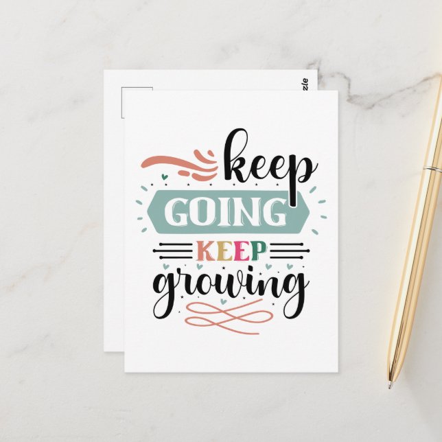 Inspirational growing going word art postcard (Front/Back In Situ)