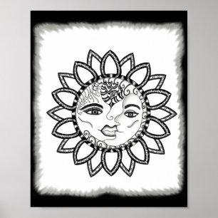 Inspirational Hand Drawn Art Sun Moon Poster