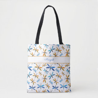 Inspirational Hand-Illustrated Dragonfly Pattern   Tote Bag