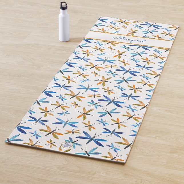 Inspirational Hand-Illustrated Dragonfly Pattern   Yoga Mat (In Situ)