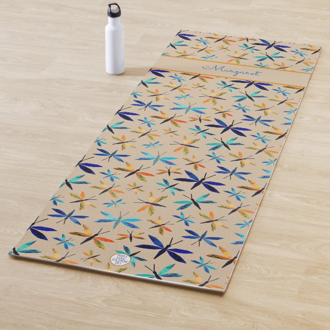 Inspirational Hand-Illustrated Dragonfly Pattern   Yoga Mat (In Situ)