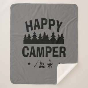Inspirational Happy Camper Camping Quote Fun Sherpa Blanket