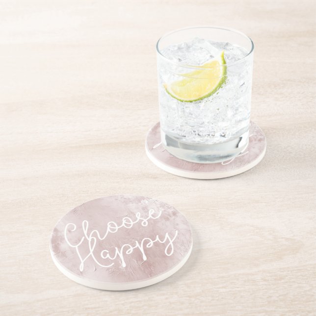 Inspirational Happy Chic Dusty Rose Blush Pink  Coaster (Side)
