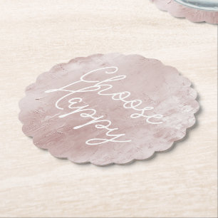 Inspirational Happy Chic Dusty Rose Blush Pink Paper Coaster