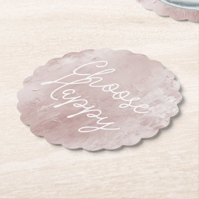 Inspirational Happy Chic Dusty Rose Blush Pink  Paper Coaster (Angled)