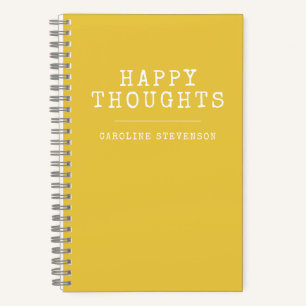 Inspirational Happy Quote in Yellow Custom Name Notebook
