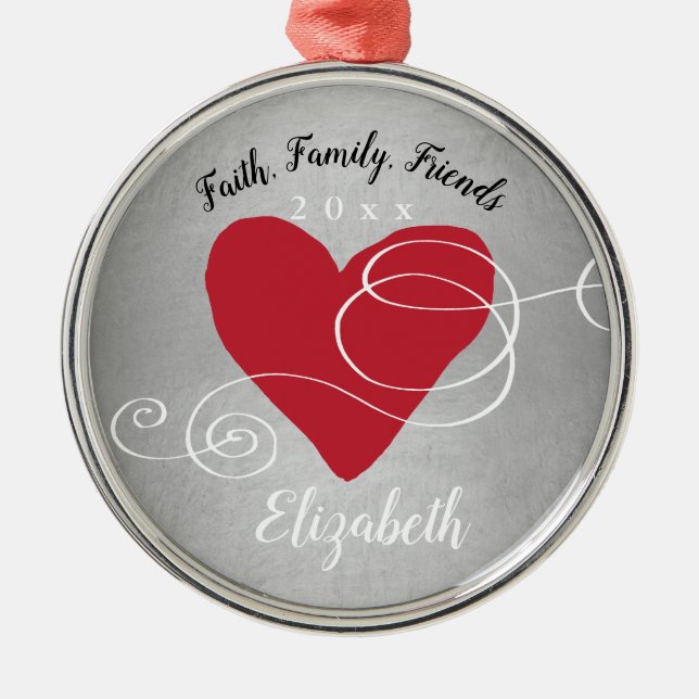 Inspirational Heard Faith Family Friends Holiday Metal Ornament (Front)