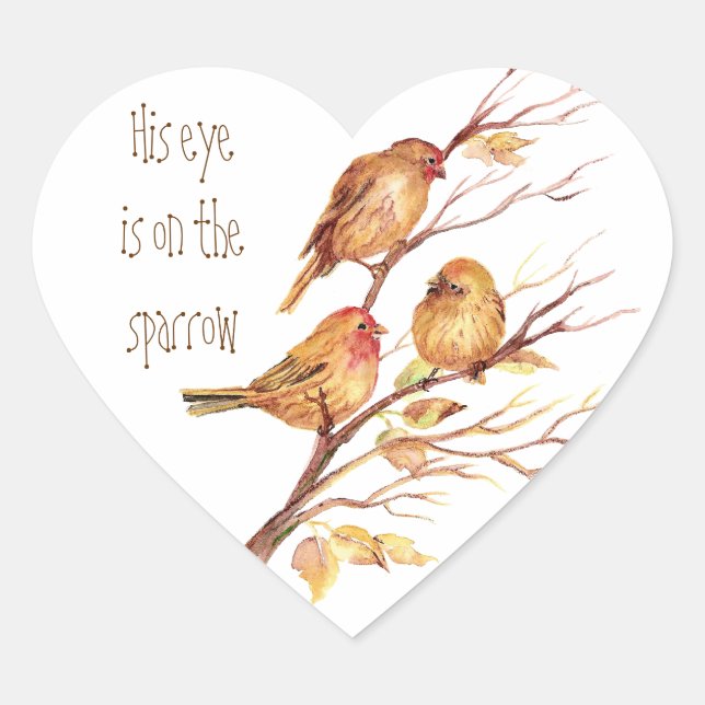 Inspirational His Eye is on the Sparrow, Heart Sticker (Front)