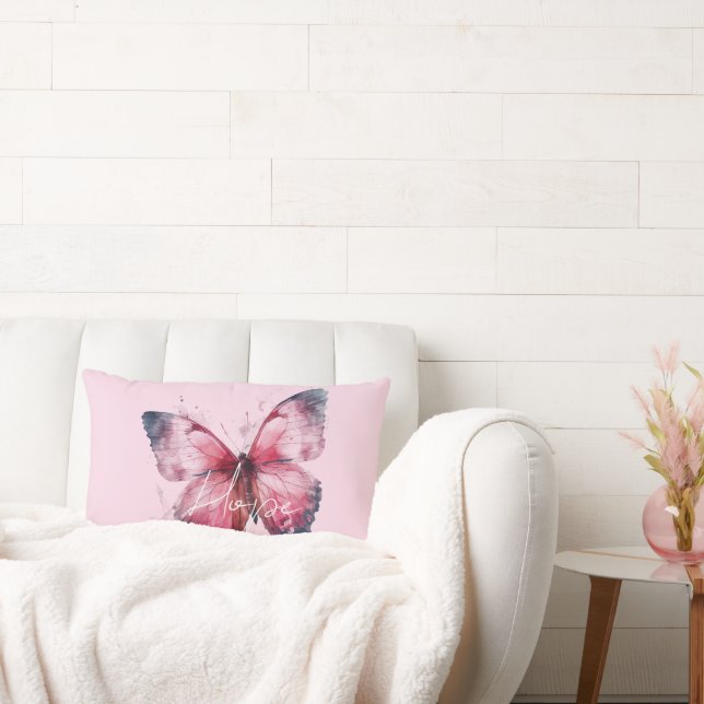 Inspirational Hope Pink Butterfly Lumbar Pillow (Couch)