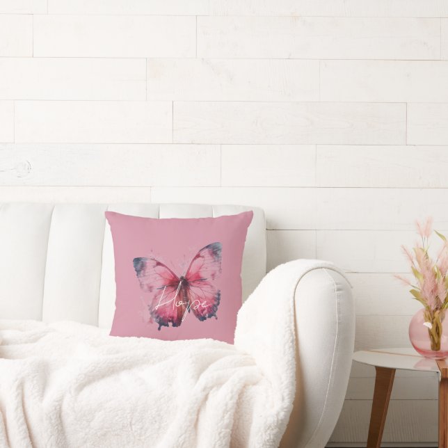 Inspirational Hope Pink Butterfly Throw Pillow (Couch)