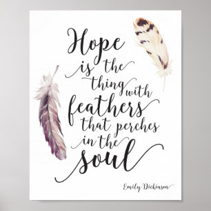 Inspirational Hope Quote with Watercolor Feathers Poster