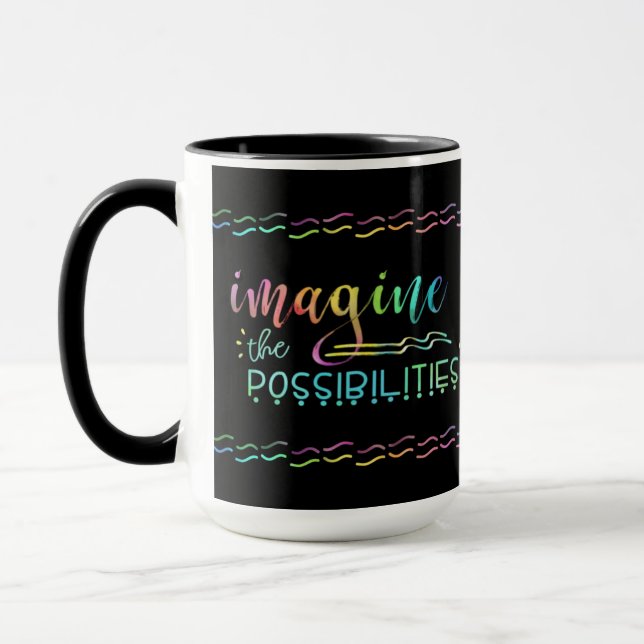 Inspirational IMAGINE THE POSSIBILITIES Typography Mug (Left)