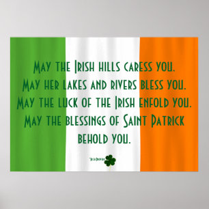 Inspirational Irish Blessing Flag Shamrock Patrick Poster