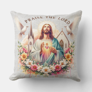 Inspirational Jesus Floral Scripture Throw Pillow