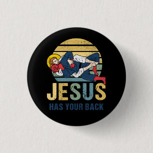Inspirational Jesus Has Your Back Jiu Jitsu Retro  1 Inch Round Button