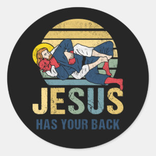 Inspirational Jesus Has Your Back Jiu Jitsu Retro  Classic Round Sticker