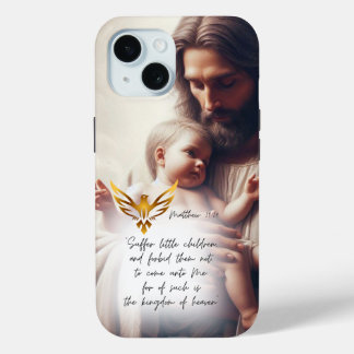 Inspirational Jesus Holding Baby Gold Dove Bible iPhone 15 Case