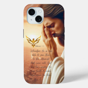 Inspirational Jesus Praying Gold Dove Scripture iPhone 15 Case