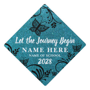 Inspirational Journey Glitter Floral Butterfly Graduation Cap Topper