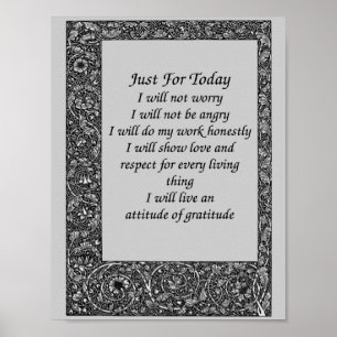 Inspirational Just For Today Black Floral Frame Poster